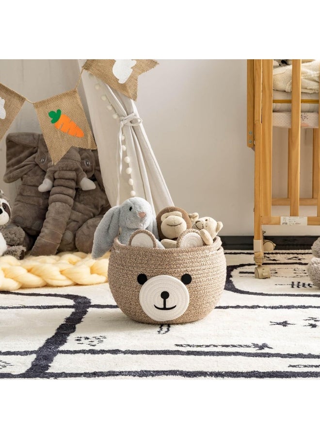 CherryNow Cotton Rope Basket Baby Basket for Nursery, Bear Gift Basket for Kids, Empty Baby Shower Basket with Handles, Small Cute Animal Basket, Light Brown, 10.5