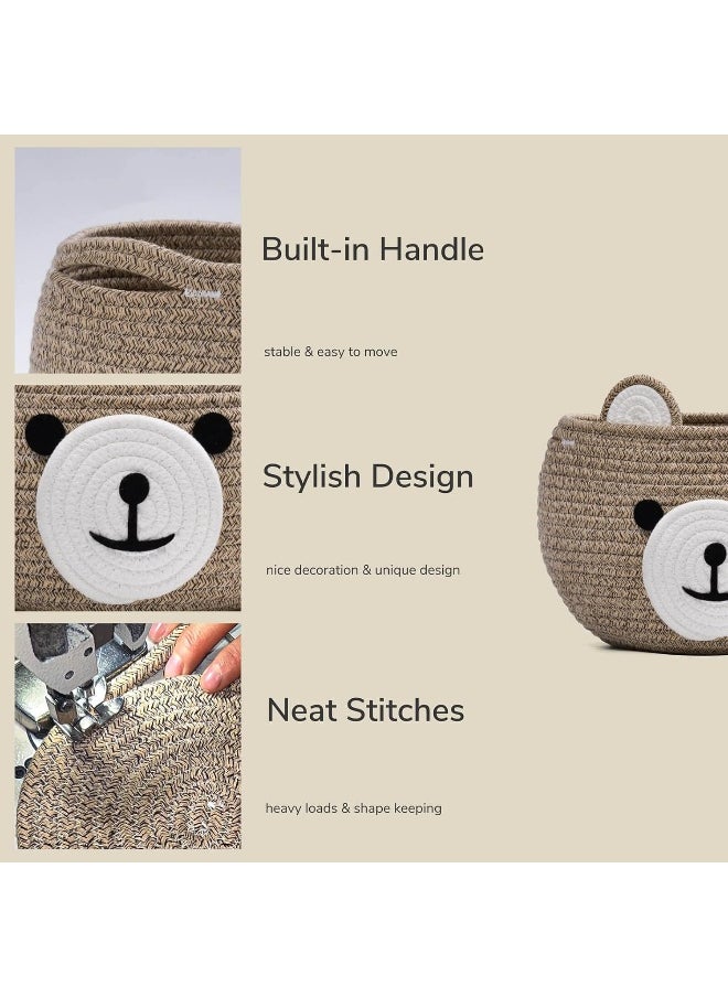 CherryNow Cotton Rope Basket Baby Basket for Nursery, Bear Gift Basket for Kids, Empty Baby Shower Basket with Handles, Small Cute Animal Basket, Light Brown, 10.5