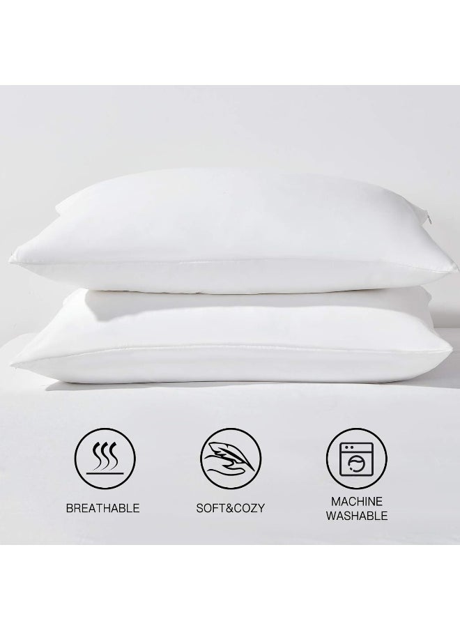 HAPPYMOON Pillowcases with Zipper Queen Size - Zippered Microfiber Pillow Cases for Hair and Skin 2 Pack, Soft Breathable Brushed Pillow Covers Set of 2, 20 X 30 Inches, White