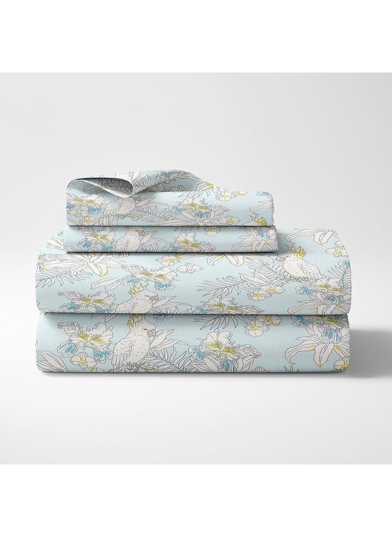 Haus Kinder King Size Bedsheet for Double Bed 144 TC Pure Cotton Bed Sheet Bed Set with 2 Pillow Covers Tropical Bird