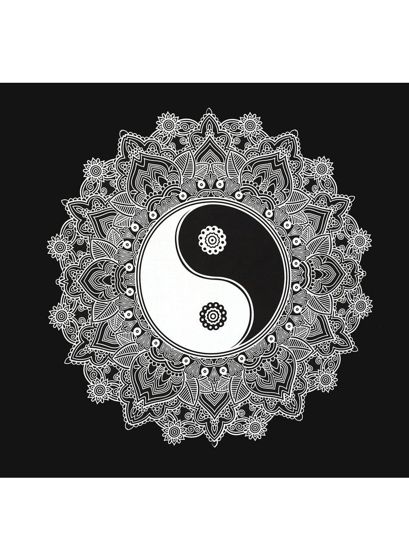 SheetKart Yinyang Cotton Double Bedsheet Without Pillow Covers Wall Hanging Tapestry Black and White