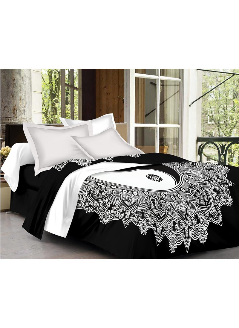 SheetKart Yinyang Cotton Double Bedsheet Without Pillow Covers Wall Hanging Tapestry Black and White