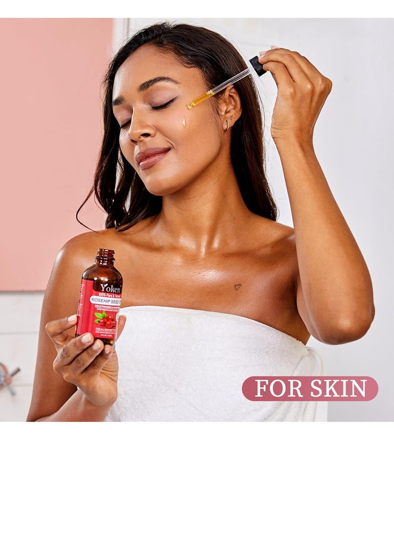 Rosehip Seed Oil For Face,100% Pure Rosehip oils For Skin,Scars,Hair & Nails.4 fl Oz Cold Pressed Rose Hips Oil For Skin Care, Anti-Aging, Scar Treatment, GUA SHA Massage DIY
