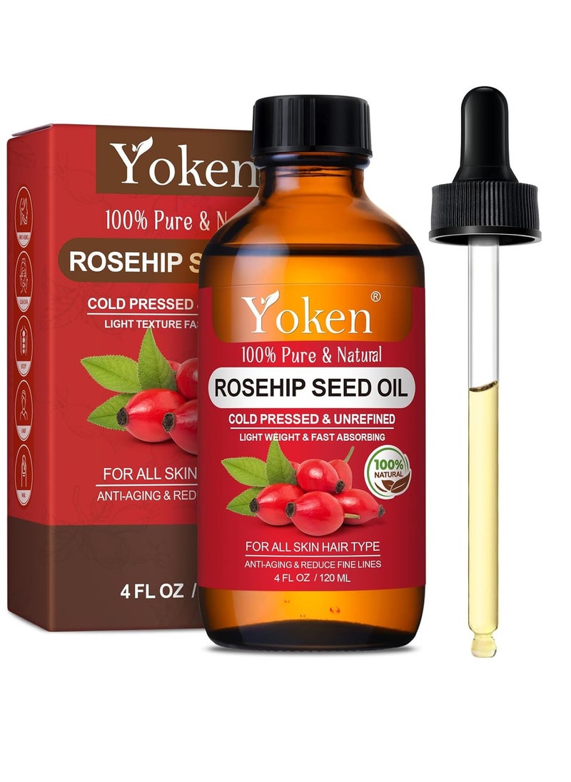 Rosehip Seed Oil For Face,100% Pure Rosehip oils For Skin,Scars,Hair & Nails.4 fl Oz Cold Pressed Rose Hips Oil For Skin Care, Anti-Aging, Scar Treatment, GUA SHA Massage DIY
