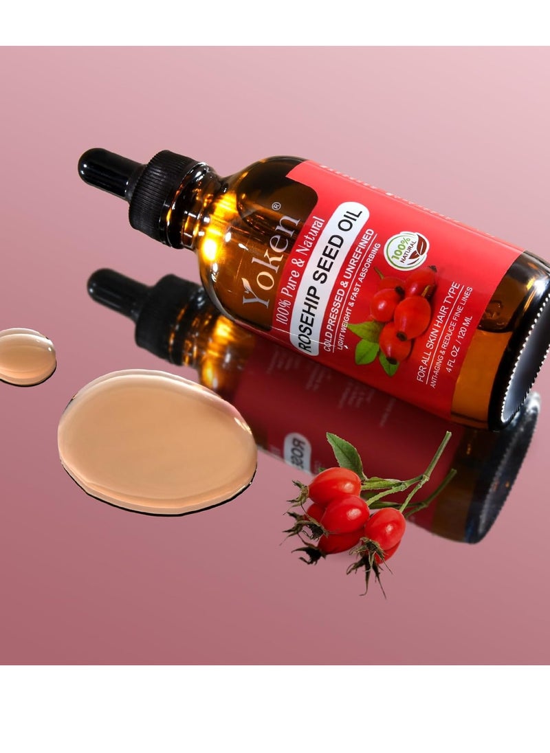 Rosehip Seed Oil For Face,100% Pure Rosehip oils For Skin,Scars,Hair & Nails.4 fl Oz Cold Pressed Rose Hips Oil For Skin Care, Anti-Aging, Scar Treatment, GUA SHA Massage DIY