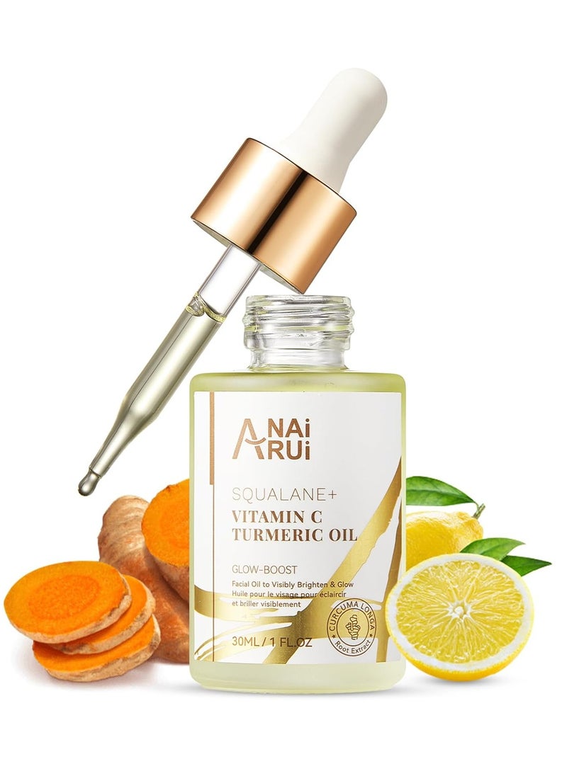 ANAI RUI Squalane Vitamin C Turmeric Facial Oil Moisturizer for Face, Hydrates, Firms Skin, 1fl.Oz.