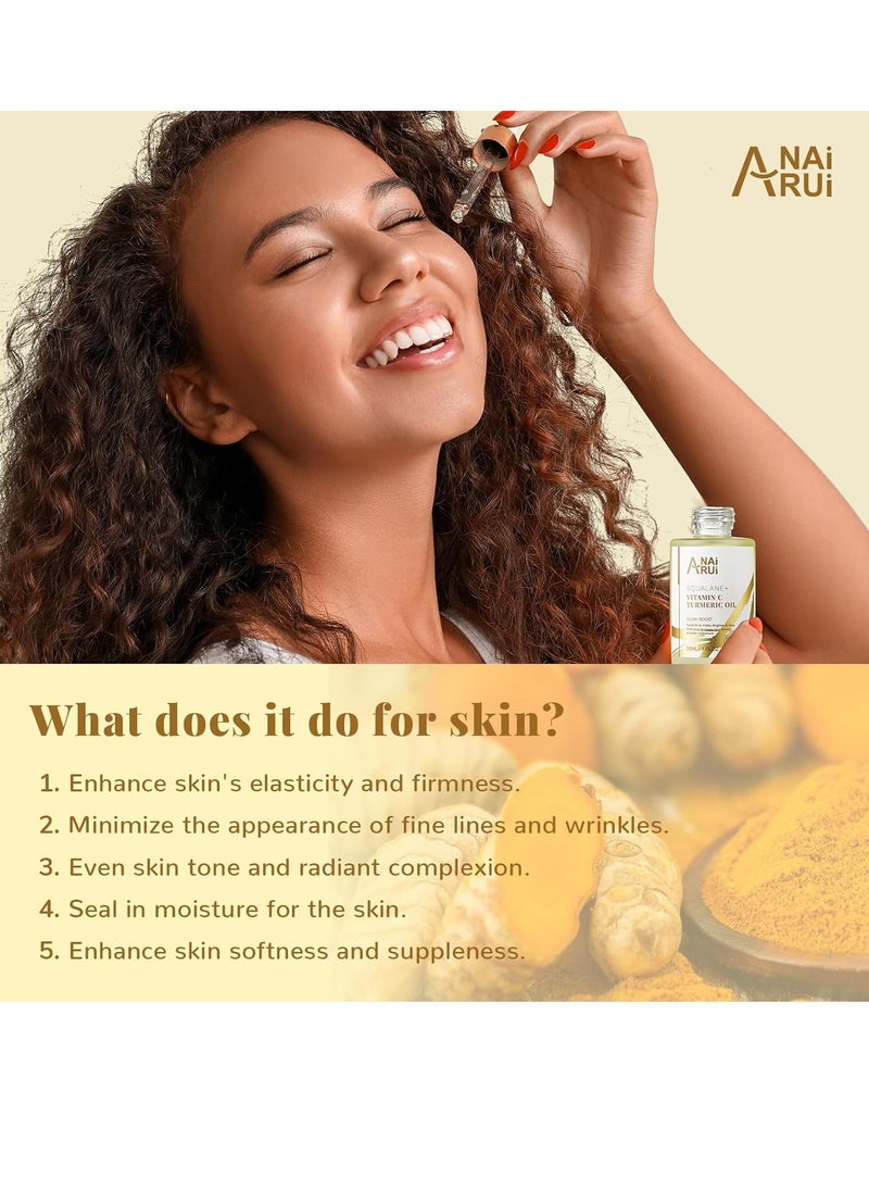 ANAI RUI Squalane Vitamin C Turmeric Facial Oil Moisturizer for Face, Hydrates, Firms Skin, 1fl.Oz.