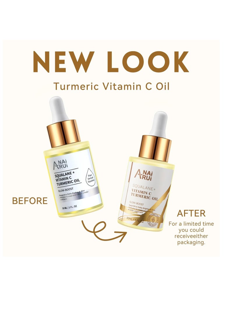 ANAI RUI Squalane Vitamin C Turmeric Facial Oil Moisturizer for Face, Hydrates, Firms Skin, 1fl.Oz.