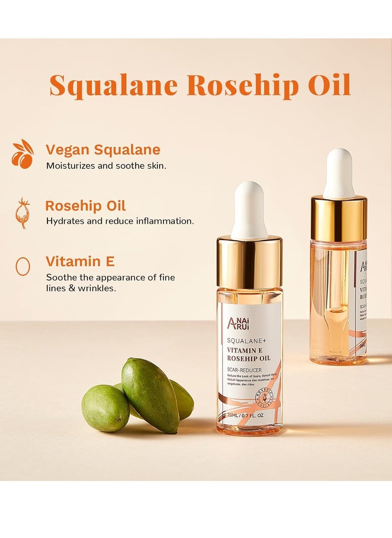 ANAI RUI Squalane Facial Oil Set,Face Oil Gift Set, Vitamin E Rosehip Oil +VC Turmeric Oil +Bakuchiol Oil,Soothing ,Stocking Stuffer for Women 20 ML/ 0.7fl.oz Each 3 Pack
