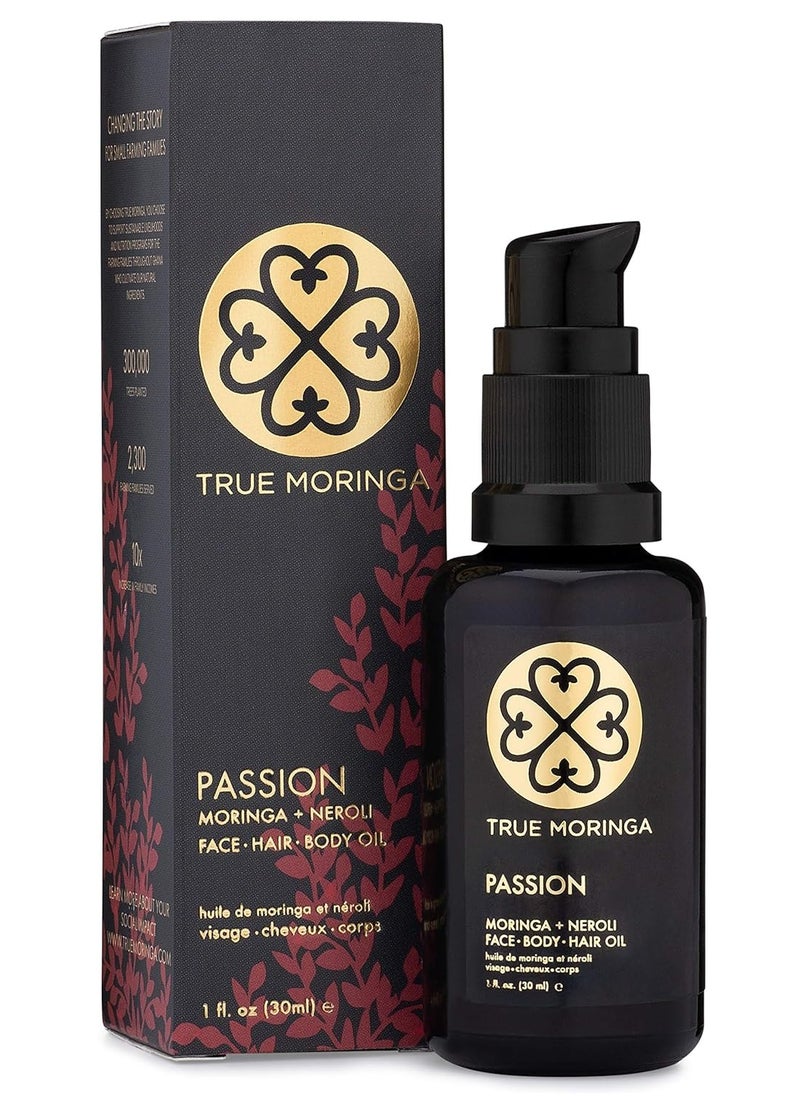 True Moringa Oil for Face, Body & Hair - 100% Pure Cold-Pressed Oil - Unrefined, Anti-aging, Reduce Wrinkles, Brightening Skin Tone, Minimize Age Spots - Vegan & Non-GMO (Neroli, 30 ml)