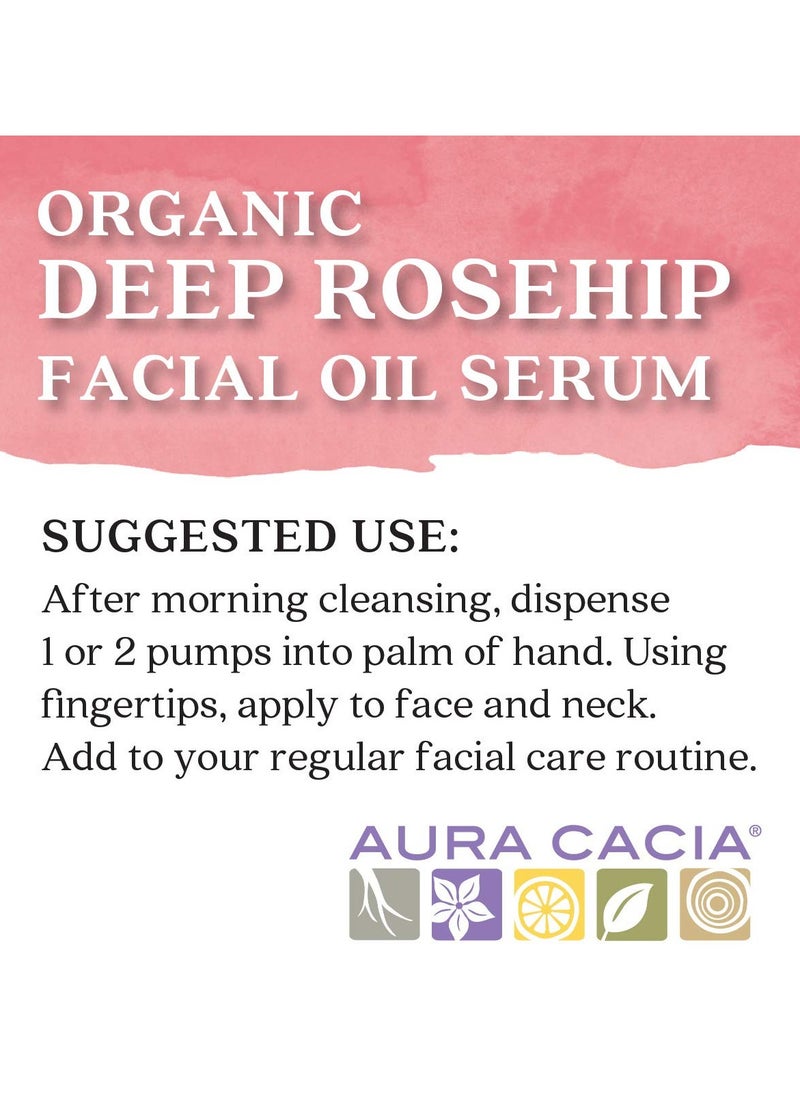 Aura Cacia Organic Deep Rosehip Facial Serum, 1-Ounce, Soothing, Moisture-Preserving Oil, Pure, Free From Synthetic Additives