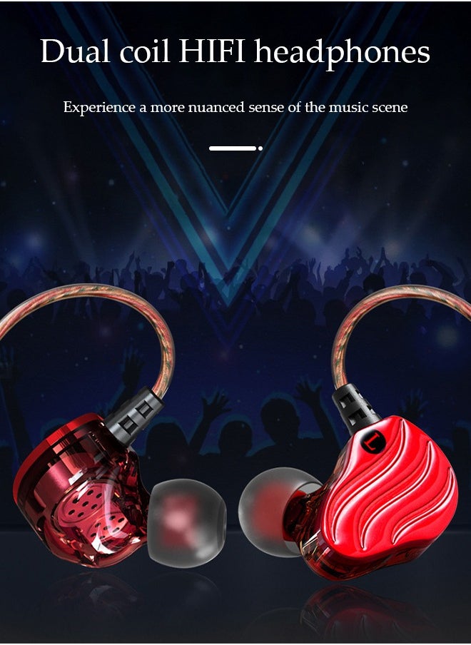 In ear headphone,heavy bass wired monitor dual dynamic headphones, ergonomic cochlear headphones ，with microphone, 1.2M, 3.5MM universal plug