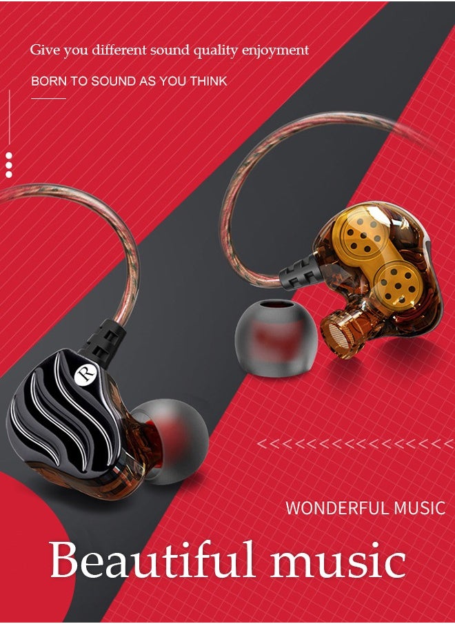 In ear headphone,heavy bass wired monitor dual dynamic headphones, ergonomic cochlear headphones ，with microphone, 1.2M, 3.5MM universal plug