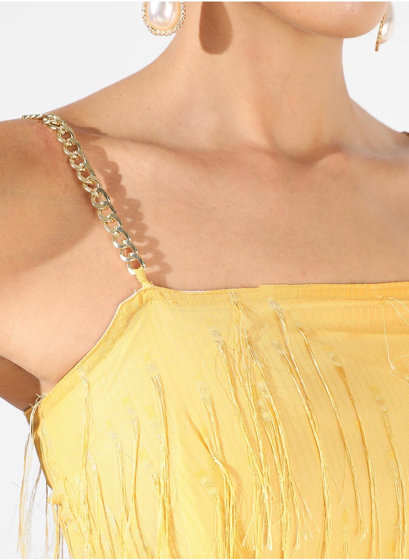 Women's Lemon Yellow Fringe Dress