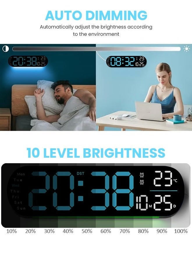LED Digital Clock, Digital Wall Clock with Remote Control, 9 RGB Color Modes with Time Date Day of the Week Temperature for Living Room Bedroom Home Decor (Blue)
