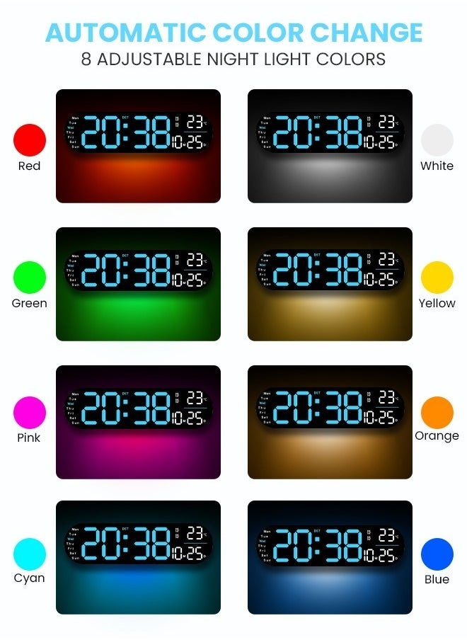LED Digital Clock, Digital Wall Clock with Remote Control, 9 RGB Color Modes with Time Date Day of the Week Temperature for Living Room Bedroom Home Decor (Blue)