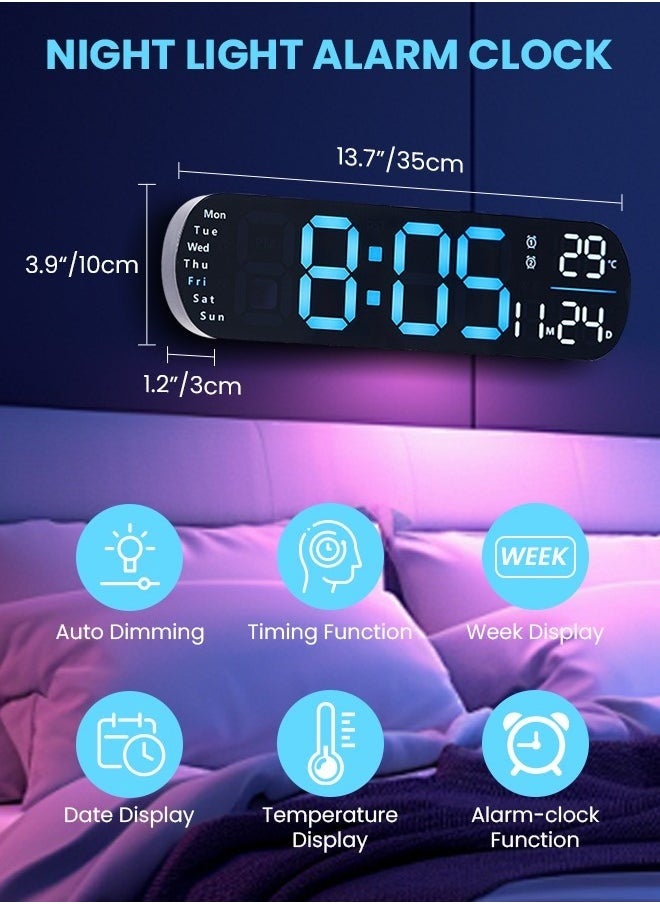 LED Digital Clock, Digital Wall Clock with Remote Control, 9 RGB Color Modes with Time Date Day of the Week Temperature for Living Room Bedroom Home Decor (Blue)
