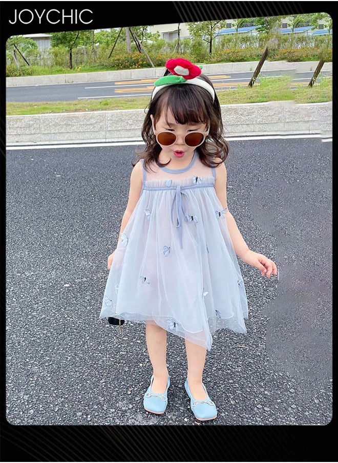 Girls Summer Sleeveless Skin-friendly and Breathable Medium-length Mesh Dress