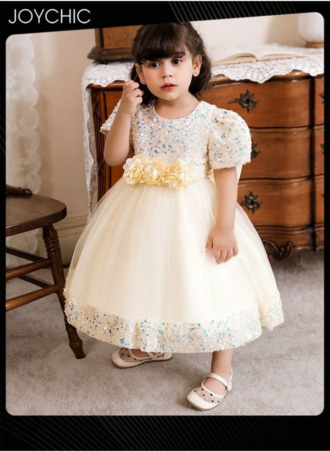 New Style Girls Children Summer Beautiful Princess Dress Short Sleeve Sequined Tulle Long Skirt