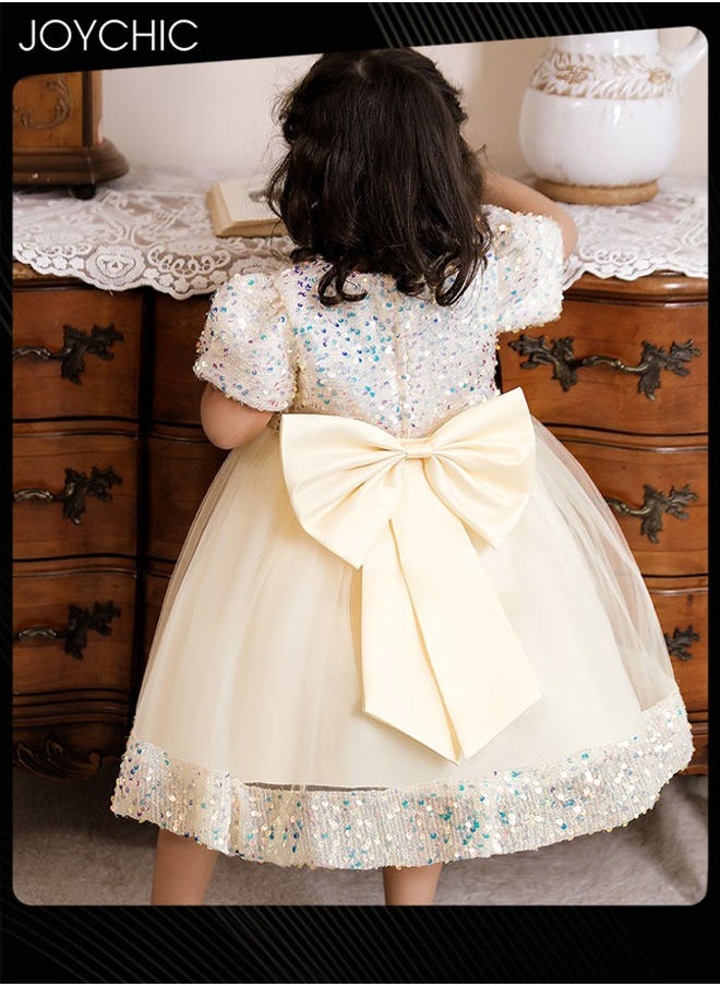 New Style Girls Children Summer Beautiful Princess Dress Short Sleeve Sequined Tulle Long Skirt