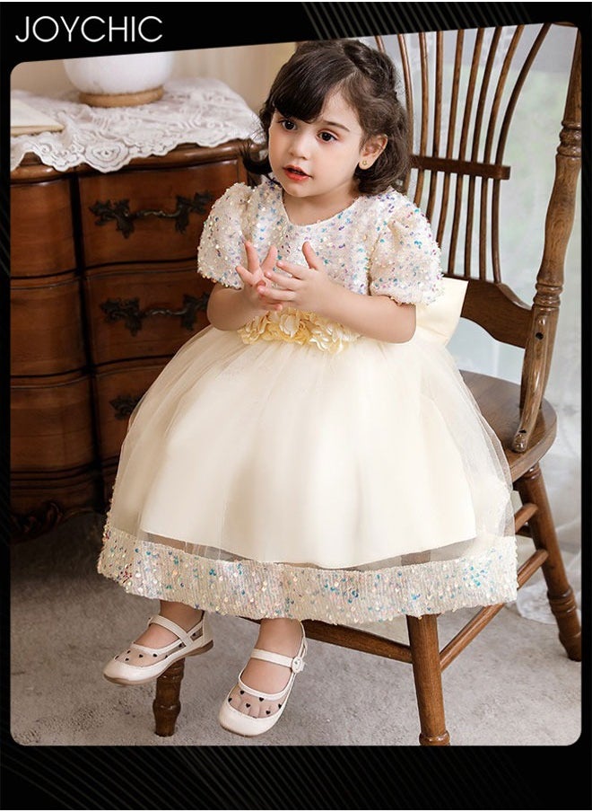 New Style Girls Children Summer Beautiful Princess Dress Short Sleeve Sequined Tulle Long Skirt