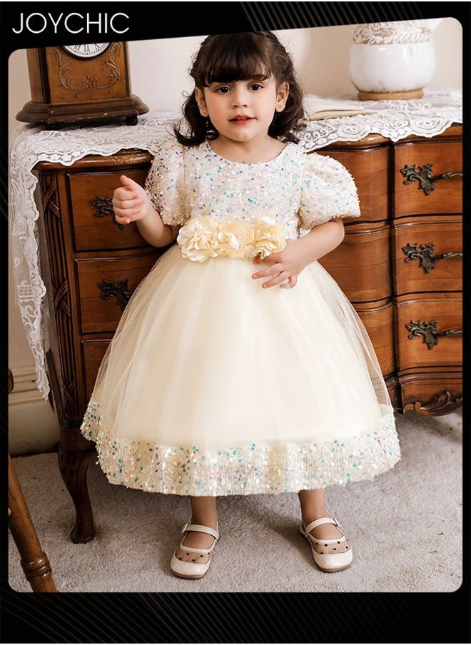 New Style Girls Children Summer Beautiful Princess Dress Short Sleeve Sequined Tulle Long Skirt