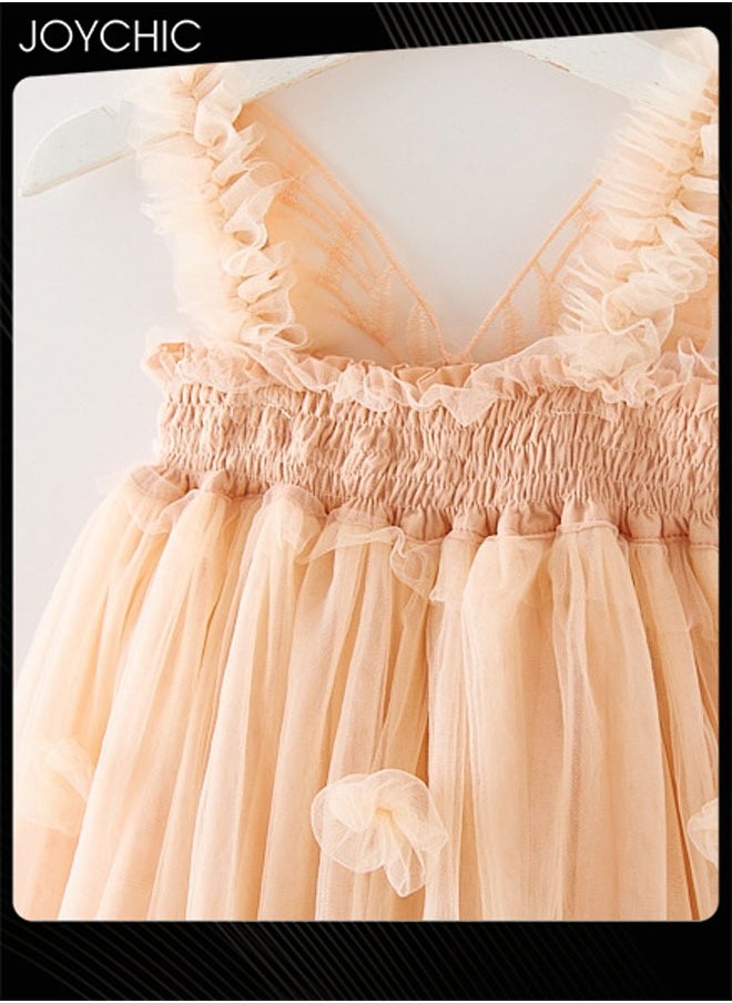 Girls Summer Sleeveless Tulle Tutu Dress Butterfly Flower Print  Dress