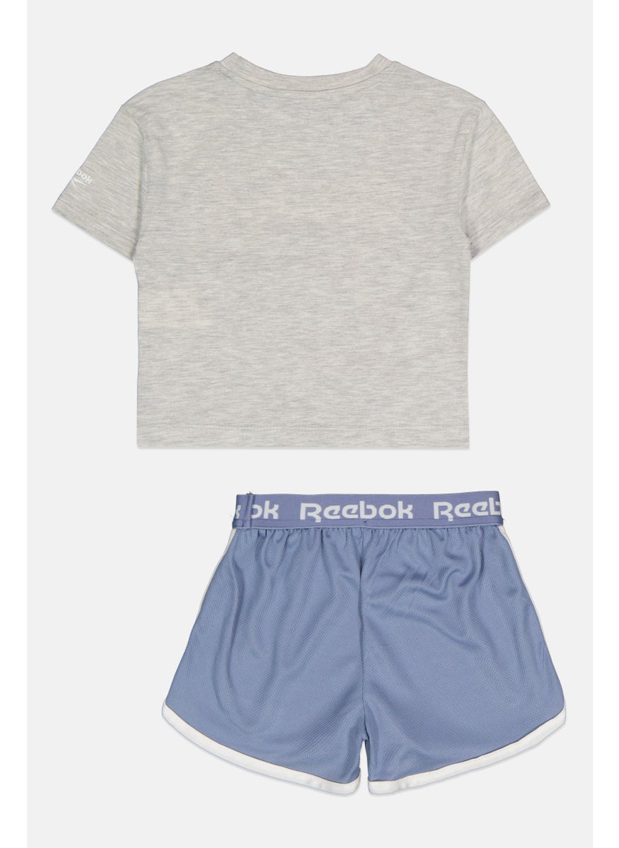 Kids Girl 2 Pieces Brand Logo T-Shirt and Short Set, Grey