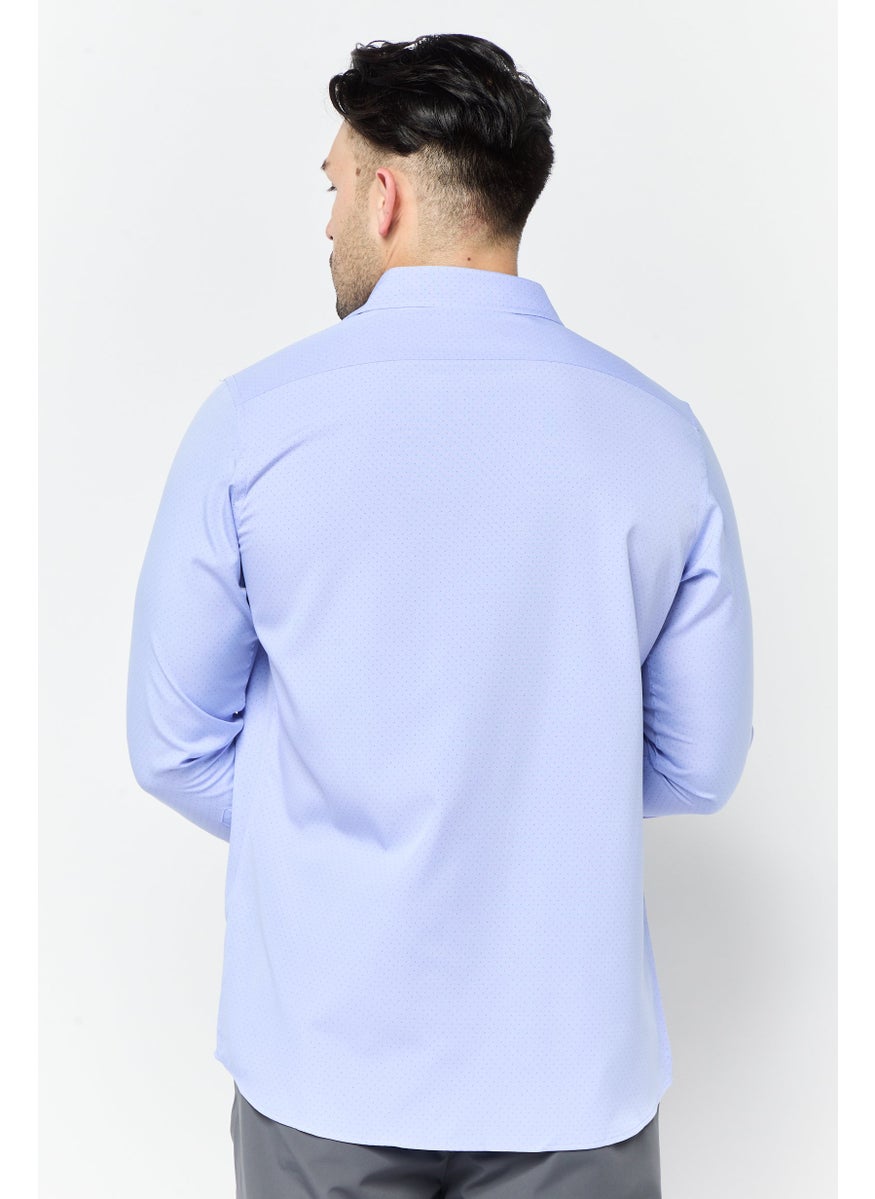 Men Modern Fit Microdot Long Sleeve Dress Shirt, Blue