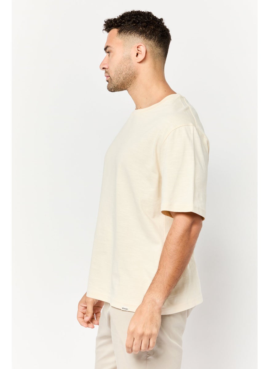 Men Crew Neck Short Sleeve Plain T-shirt, Beige