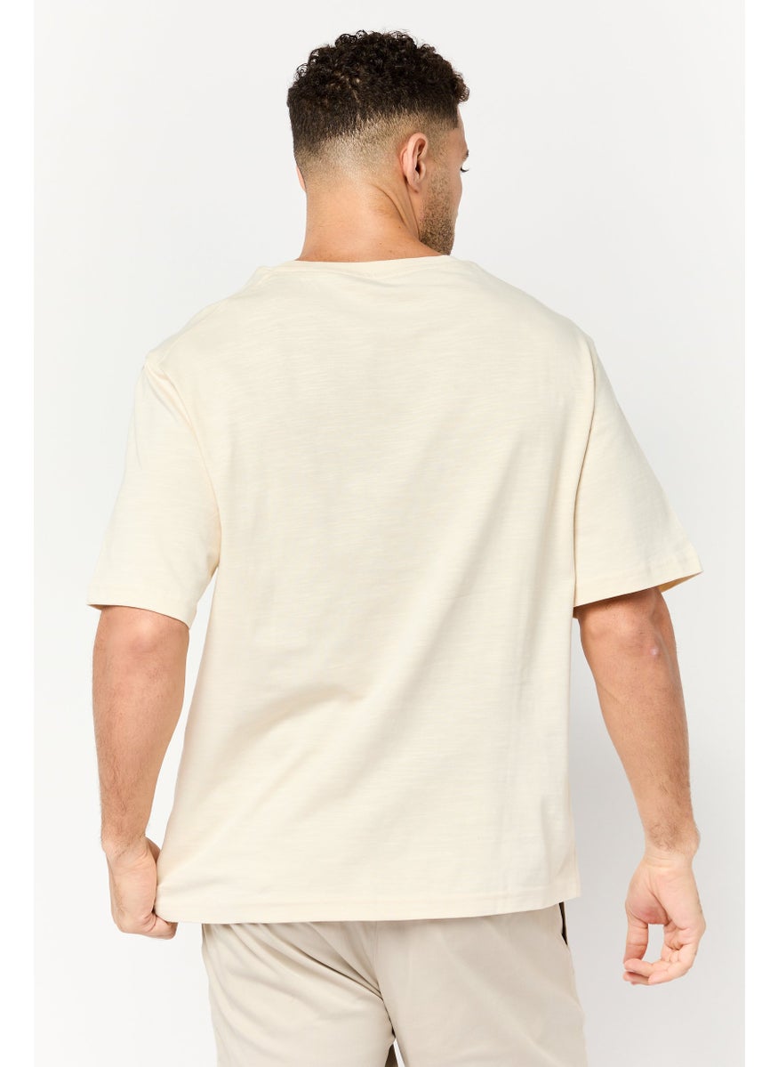 Men Crew Neck Short Sleeve Plain T-shirt, Beige