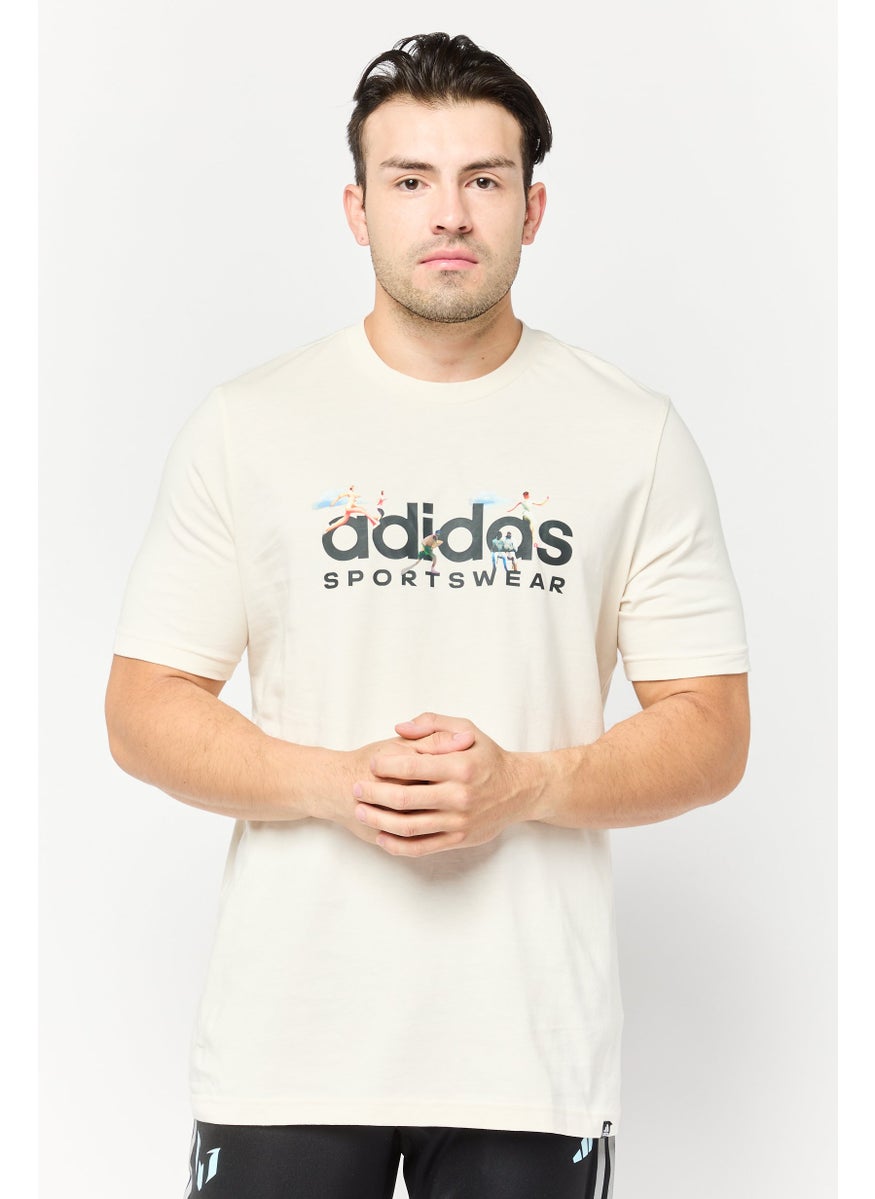 Men Sportswear Fit Short Sleeve Outdoor T-Shirts, Cream