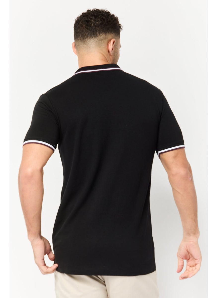 Men Regular Fit Brand Logo Short Sleeve Polo Shirt, Black