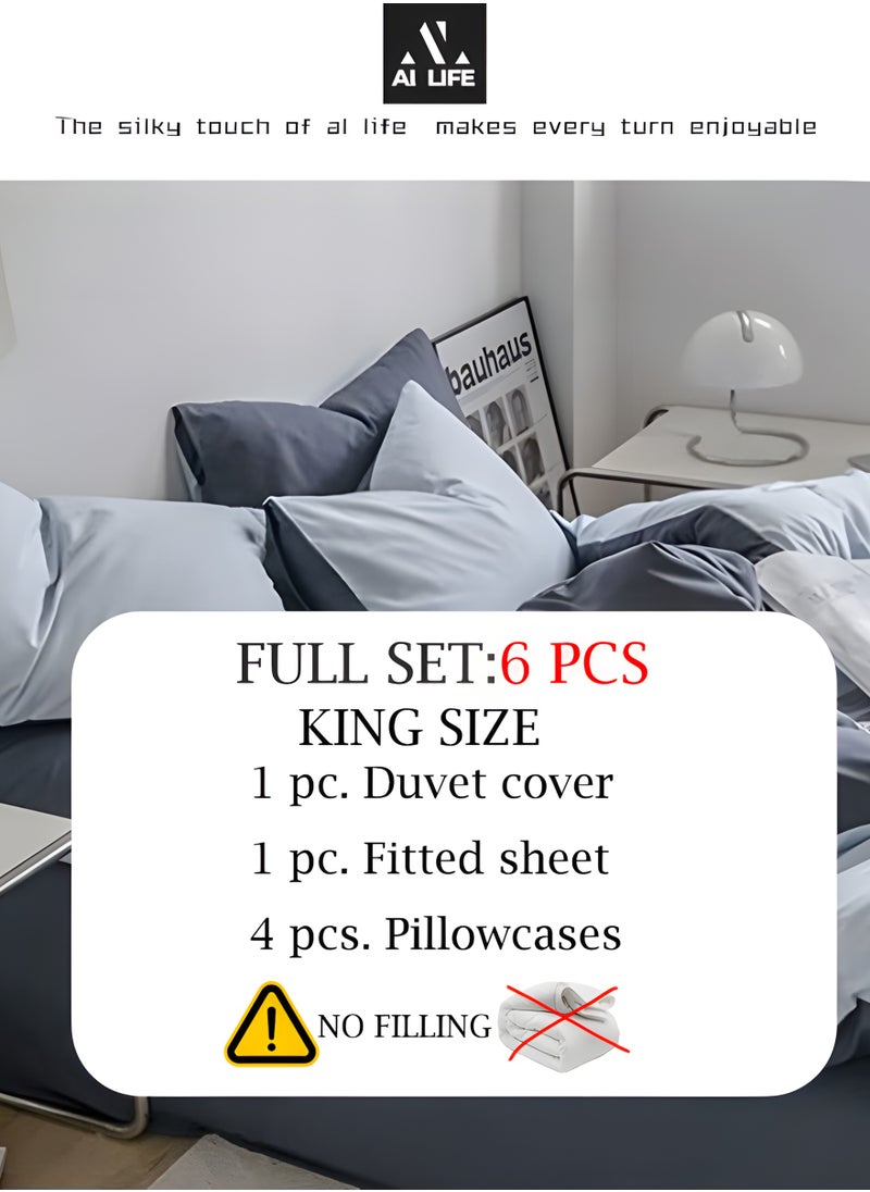AI LIFE King Size Bedding Flat Sheet 6 PCS Bed Sheet Set Super Soft Cotton Breathable Cozy Non Pilling Sheets Shrinkage and Fade Resistant Easy Care