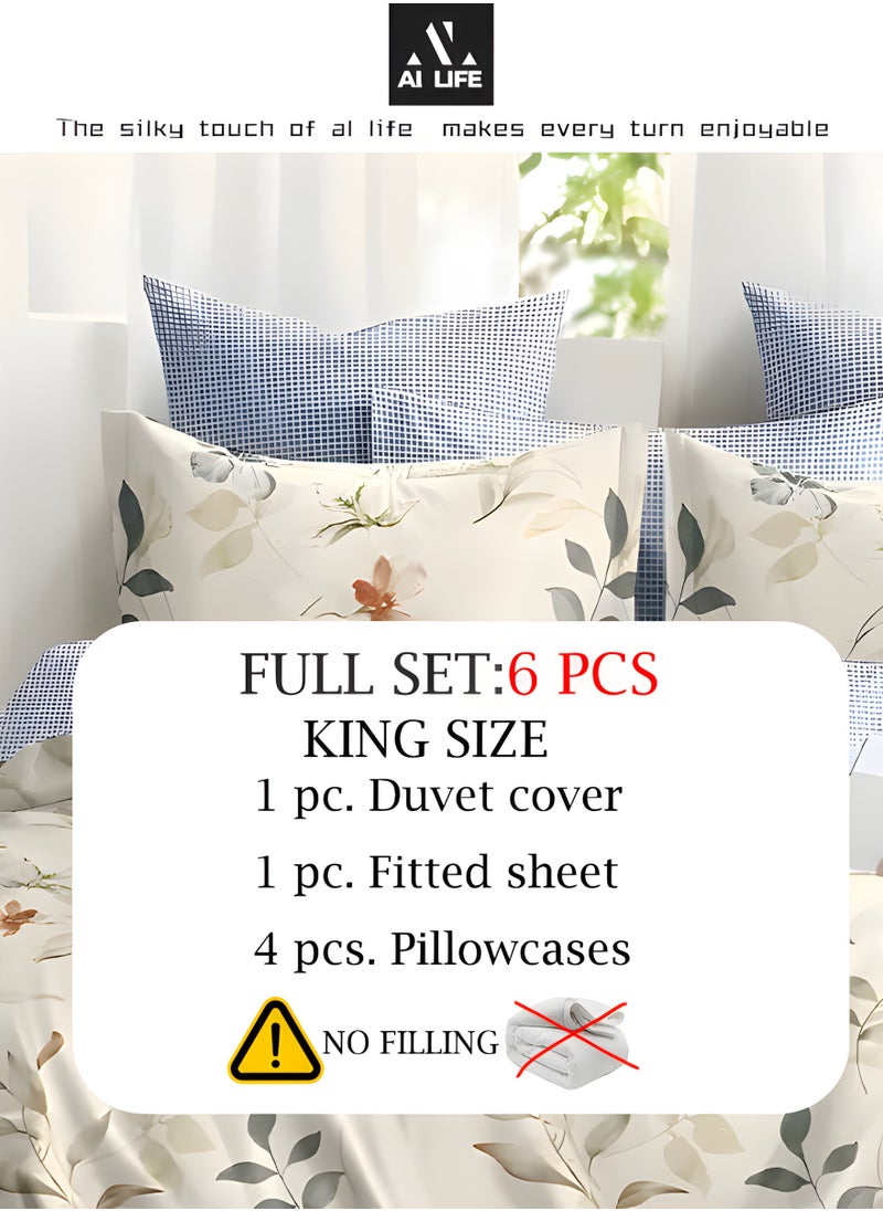AI LIFE King Size 6-pcs Bedding Sheet Super Soft Cotton Breathable Cozy Non Pilling Sheets-Durable, Fade Resistant