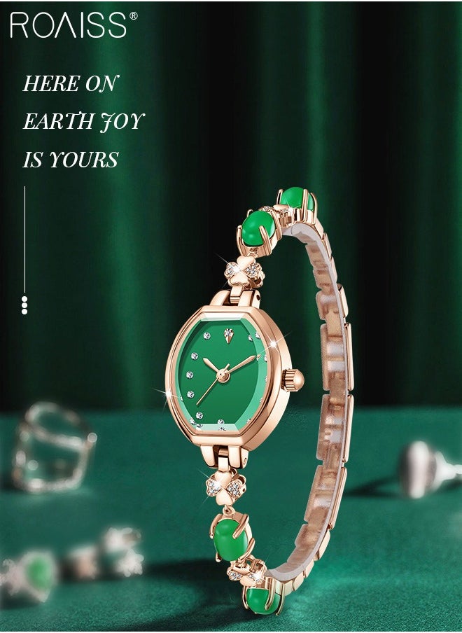 Women's Fashion Quartz Watch Analog Display Tonneau Shaped Dial Green Bracelet Crystal Diamond Bracelet Luxury Waterproof Wristwatch as Gift for Women