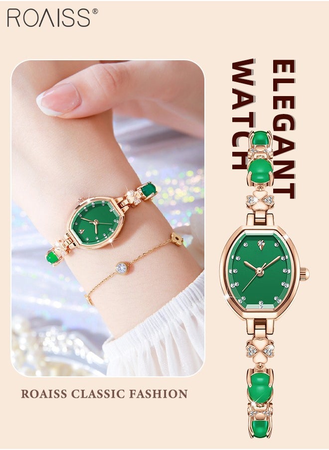 Women's Fashion Quartz Watch Analog Display Tonneau Shaped Dial Green Bracelet Crystal Diamond Bracelet Luxury Waterproof Wristwatch as Gift for Women