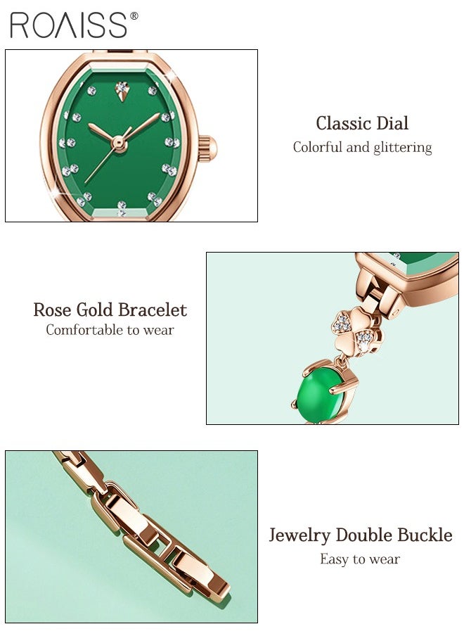 Women's Fashion Quartz Watch Analog Display Tonneau Shaped Dial Green Bracelet Crystal Diamond Bracelet Luxury Waterproof Wristwatch as Gift for Women