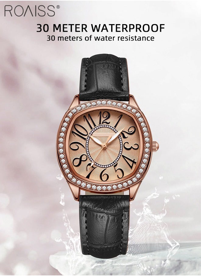 Women's PU Leather Quartz Watch, Analog Display Square Dial with Rhinestones Decorated Bezel, Waterproof Elegant Wristwatch as Gift for Ladies