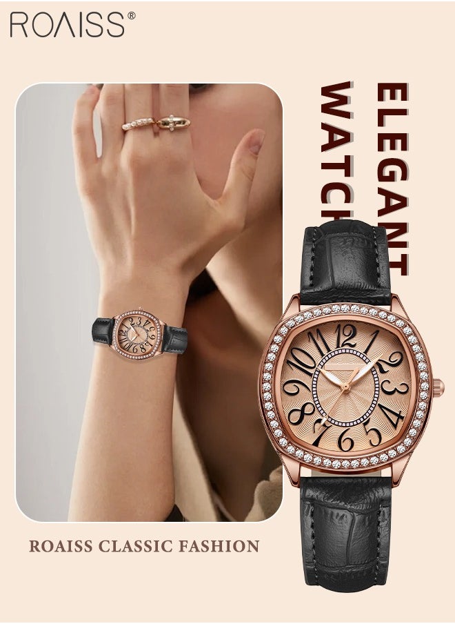 Women's PU Leather Quartz Watch, Analog Display Square Dial with Rhinestones Decorated Bezel, Waterproof Elegant Wristwatch as Gift for Ladies