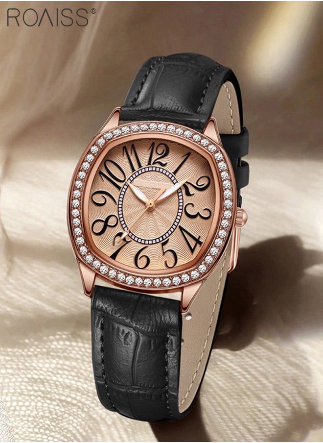 Women's PU Leather Quartz Watch, Analog Display Square Dial with Rhinestones Decorated Bezel, Waterproof Elegant Wristwatch as Gift for Ladies