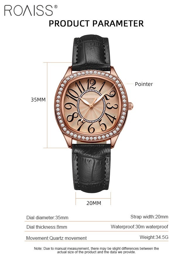 Women's PU Leather Quartz Watch, Analog Display Square Dial with Rhinestones Decorated Bezel, Waterproof Elegant Wristwatch as Gift for Ladies
