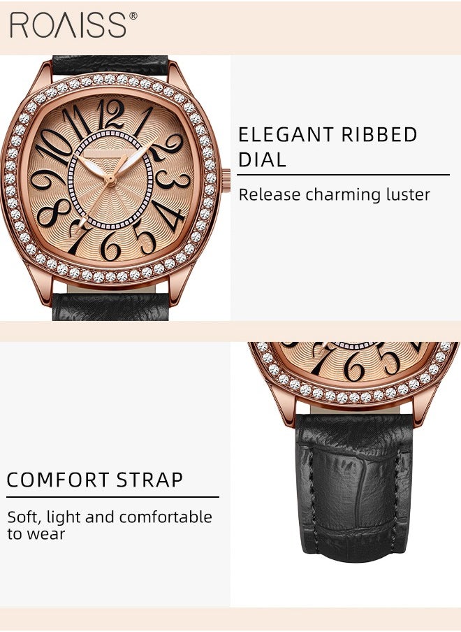 Women's PU Leather Quartz Watch, Analog Display Square Dial with Rhinestones Decorated Bezel, Waterproof Elegant Wristwatch as Gift for Ladies