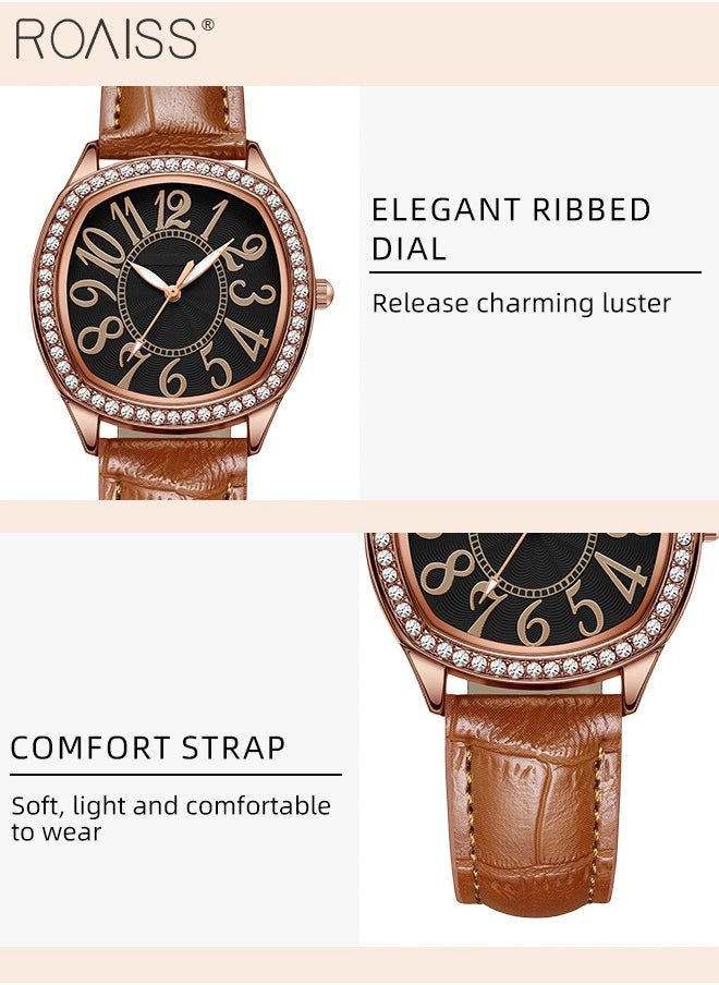 Women's PU Leather Quartz Watch, Analog Display Square Dial with Rhinestones Decorated Bezel, Waterproof Elegant Wristwatch as Gift for Ladies
