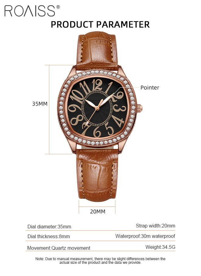 Women's PU Leather Quartz Watch, Analog Display Square Dial with Rhinestones Decorated Bezel, Waterproof Elegant Wristwatch as Gift for Ladies