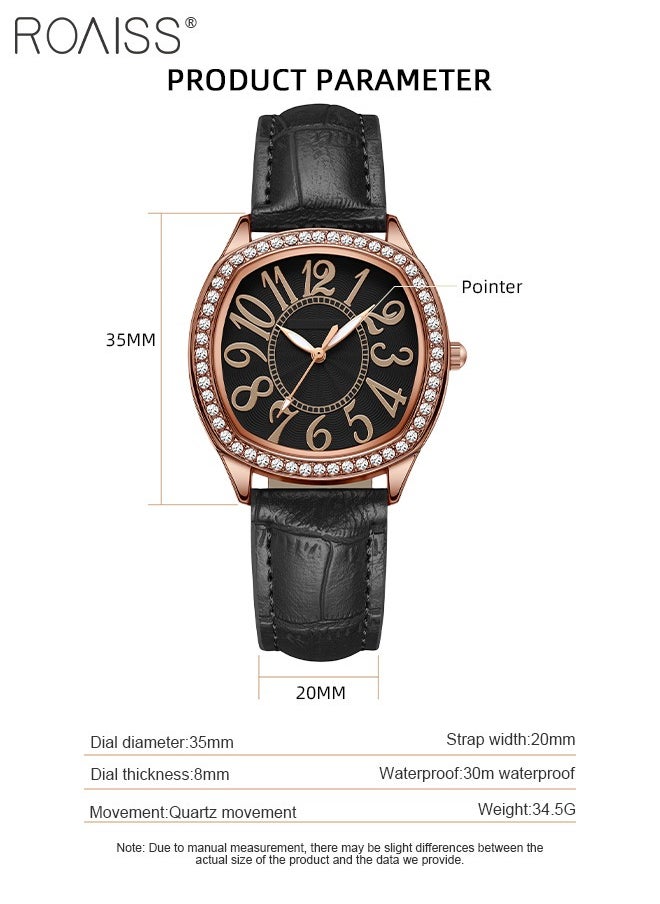Women's PU Leather Quartz Watch, Analog Display Square Dial with Rhinestones Decorated Bezel, Waterproof Elegant Wristwatch as Gift for Ladies