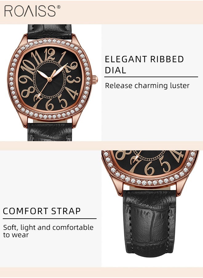 Women's PU Leather Quartz Watch, Analog Display Square Dial with Rhinestones Decorated Bezel, Waterproof Elegant Wristwatch as Gift for Ladies