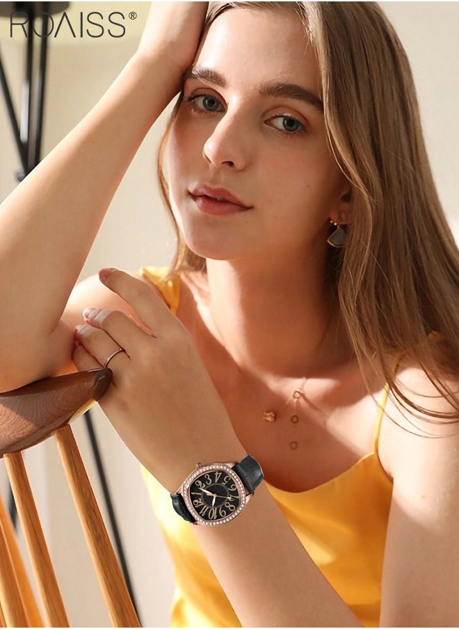 Women's PU Leather Quartz Watch, Analog Display Square Dial with Rhinestones Decorated Bezel, Waterproof Elegant Wristwatch as Gift for Ladies