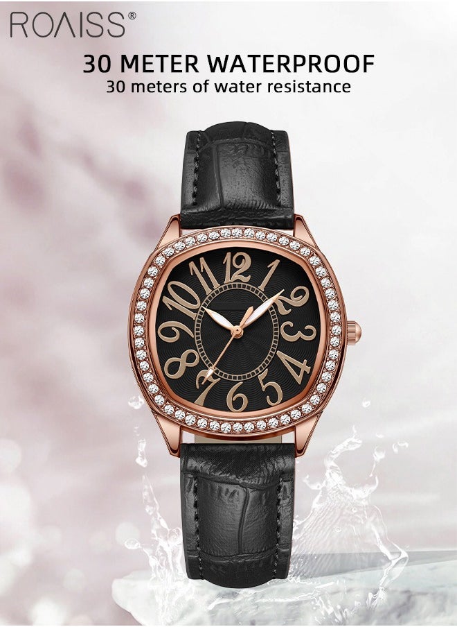 Women's PU Leather Quartz Watch, Analog Display Square Dial with Rhinestones Decorated Bezel, Waterproof Elegant Wristwatch as Gift for Ladies