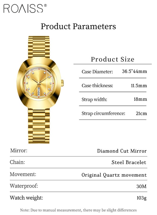 Women's Retro Quartz Watch,Analog Display Round Gold Dial with Zircon Decoration, Luxury Waterproof Steel Band Wristwatch as Gift for Ladies